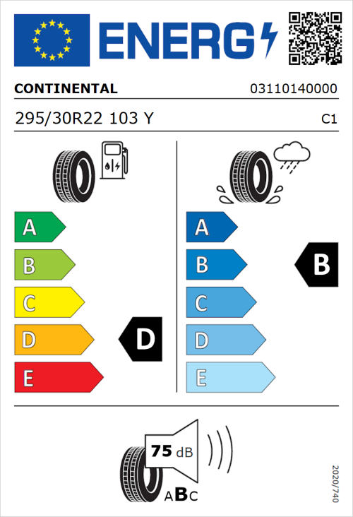 Tyre Label for Continental SportContact 6 295/30R22 103Y