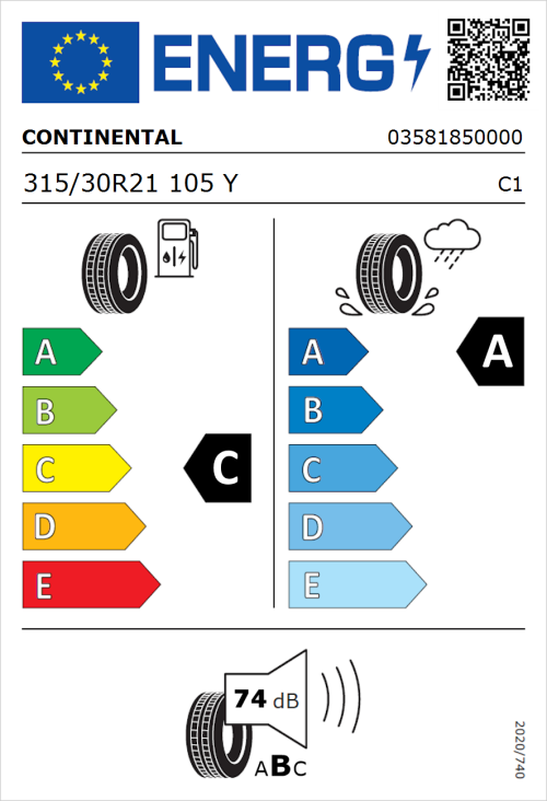 Tyre Label for Continental ContiSportContact 5 P 315/30R21 105Y
