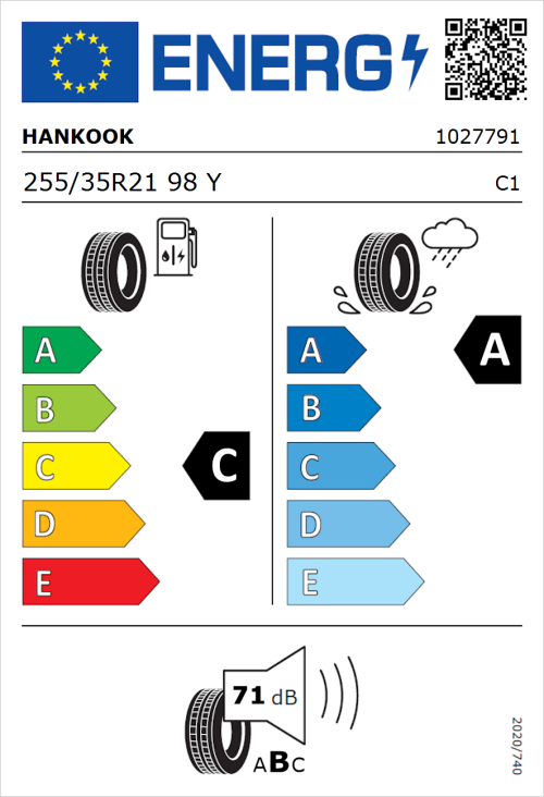 Tyre Label for Hankook Ventus S1 evo3 SUV (K127A) 255/35R21 98Y