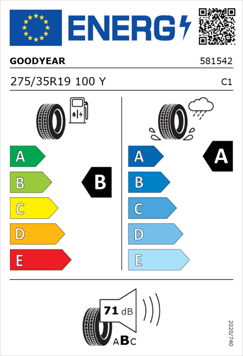Tyre Label for Goodyear Eagle F1 Asymmetric 6 275/35R19 100Y