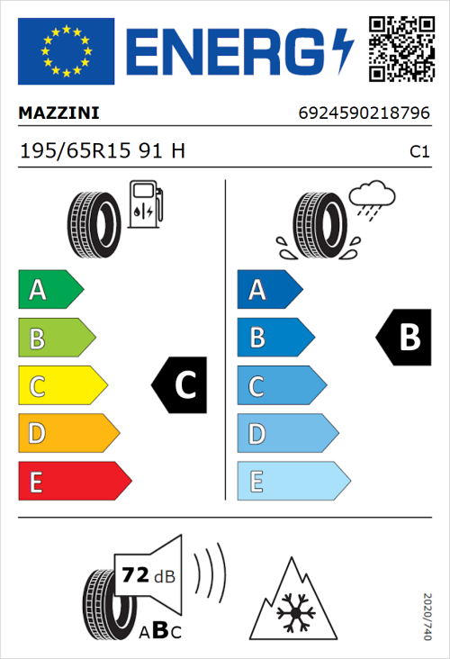 Tyre Label for Mazzini Versat-AS8 195/65R15 91H