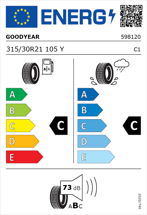 Tyre Label for Goodyear Eagle F1 SuperSport R 315/30R21 105Y