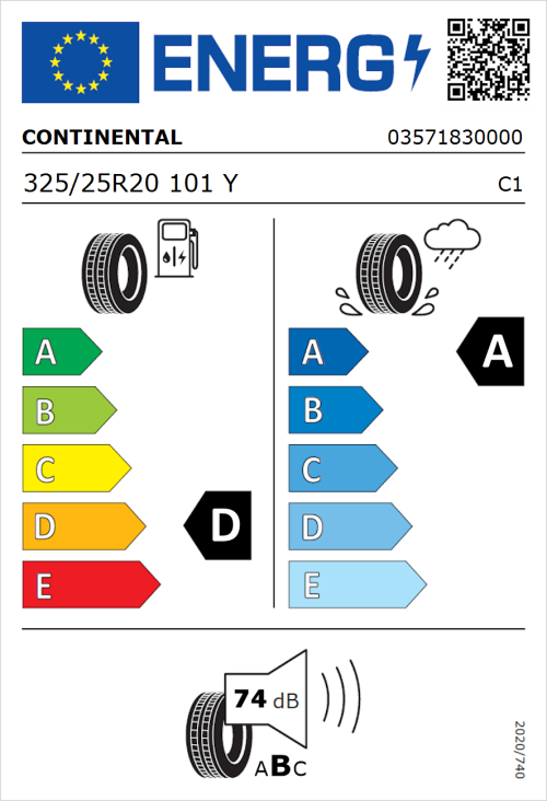 Tyre Label for Continental SportContact 6 325/25R20 101Y